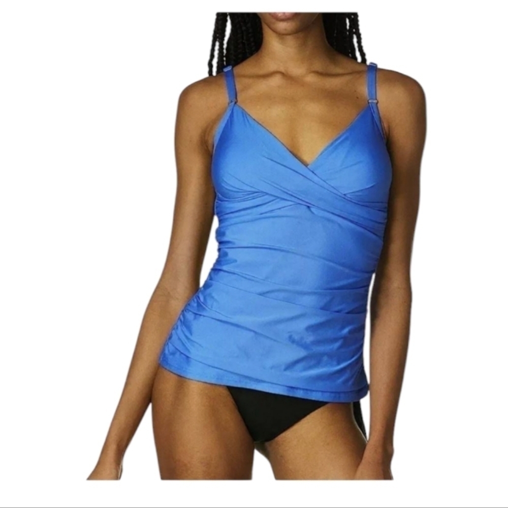 Calvin Klein Women's Ruched Tankini Swimsuit Top, Azure Blue NWT S, M & L
